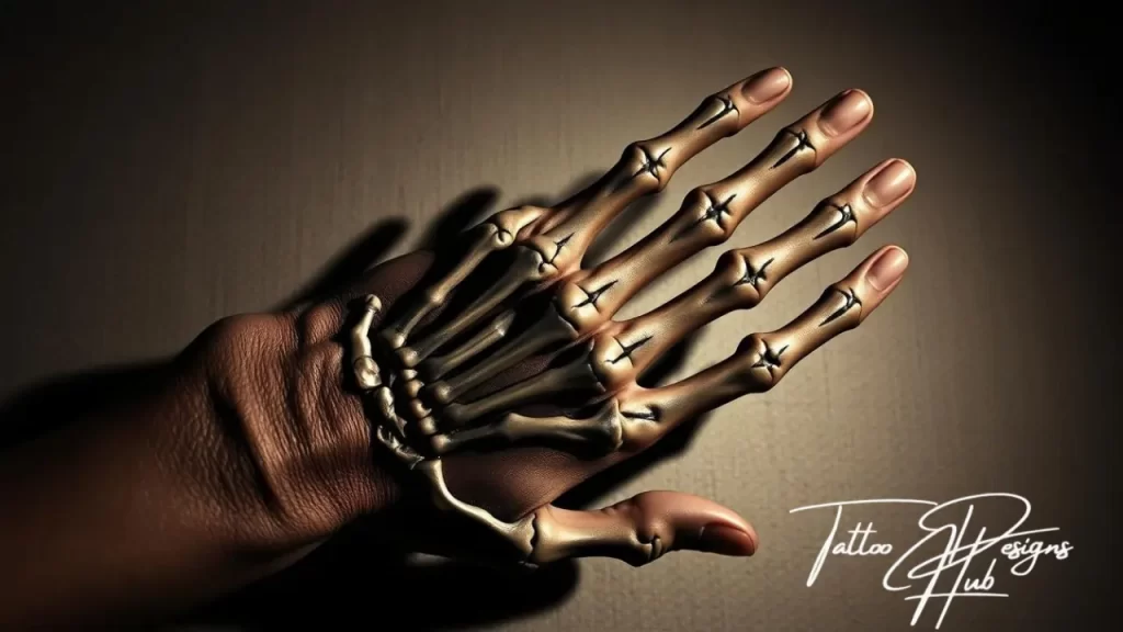 Creative geometric style skeleton hand tattoo for men with sharp lines