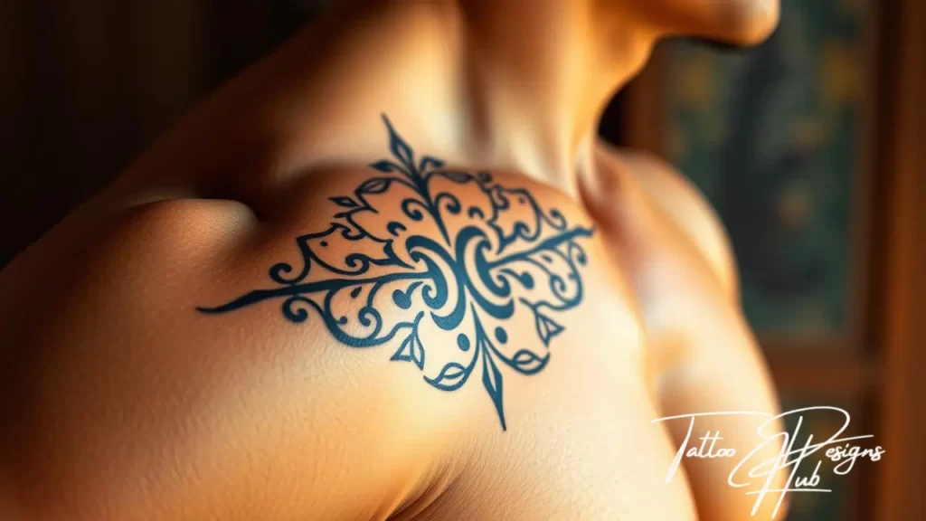 Meaningful Sanskrit chest tattoo with the phrase ‘Tat Tvam Asi’ in elegant script