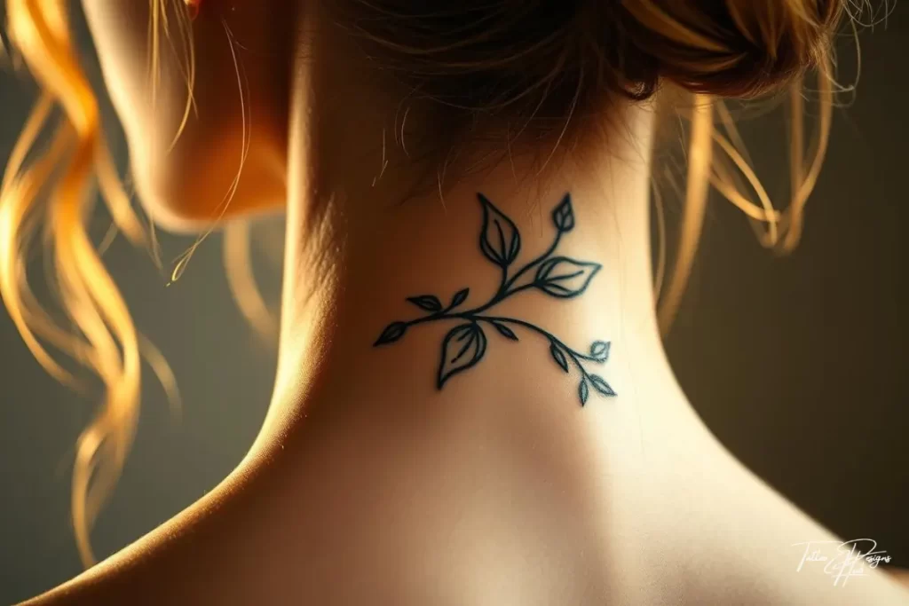 	Flying birds tattoo behind the neck representing freedom and hope
