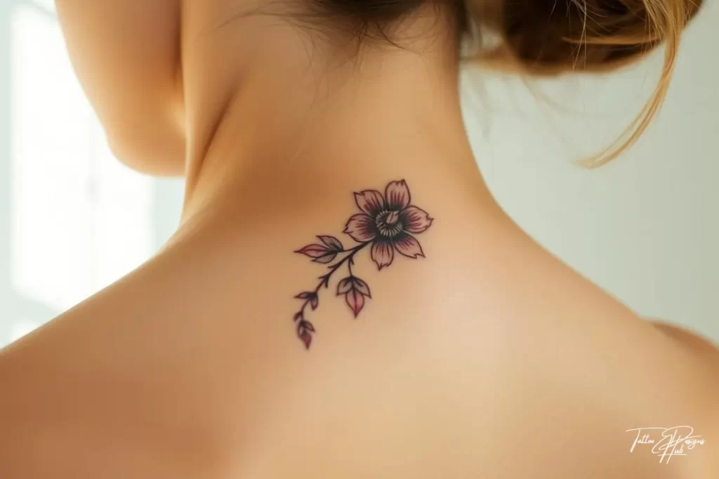 	Crescent moon and full moon tattoo design on back of neck for women