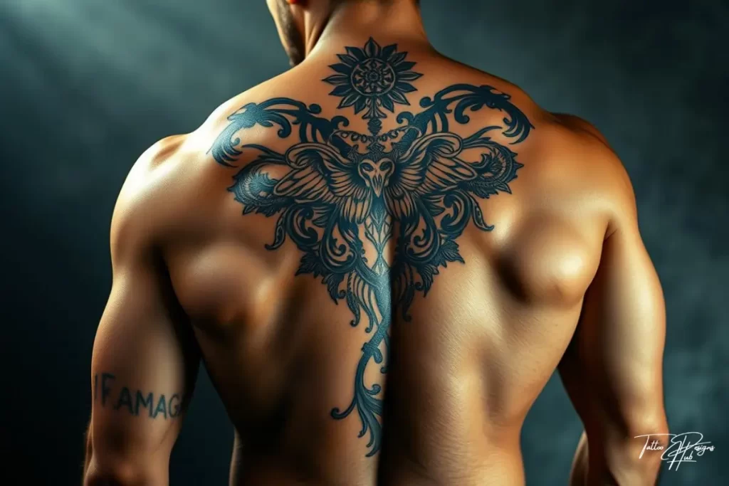 Traditional Japanese samurai tattoo design inked on the bac