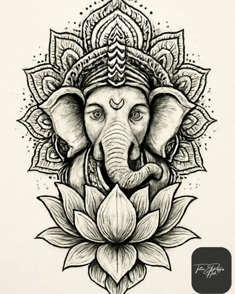Lord Gnesha tattoo designs- Ganesha is known as the remover of obstacles, and also represents wisdom and new beginnings. This tattoo attracts positivity, luck, and success, and is often found on the wrist, forearm, or shoulder.