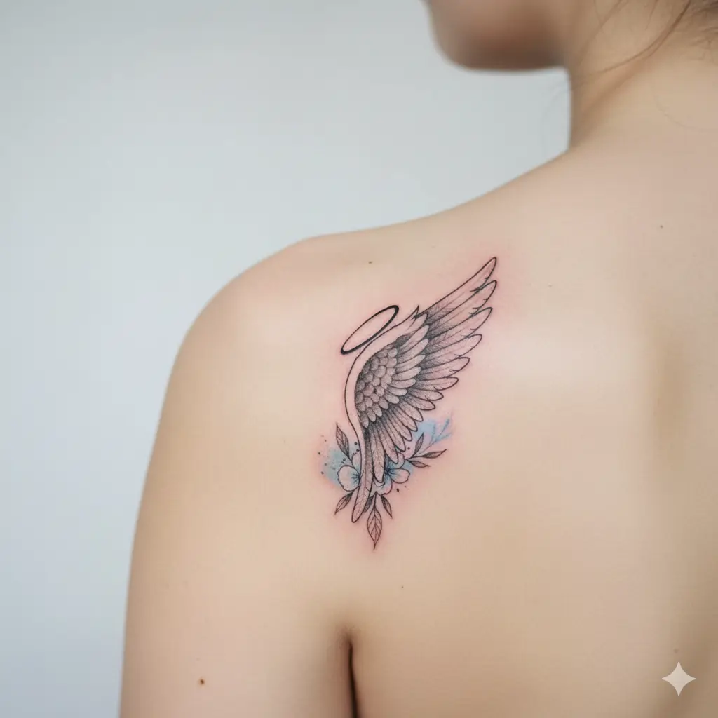 Single small wing tattoo design for womens
